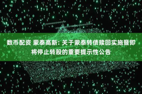 数币配资 蒙泰高新: 关于蒙泰转债赎回实施暨即将停止转股的重要提示性公告